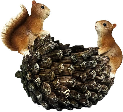 Cute Animals Planter Pot, Resin Squirrel Succulent Plant Flowerpot, Decorative Succulent Plant Planter, Lovely Pinecone Bonsai for Office Desk Room Home Indoor Decor