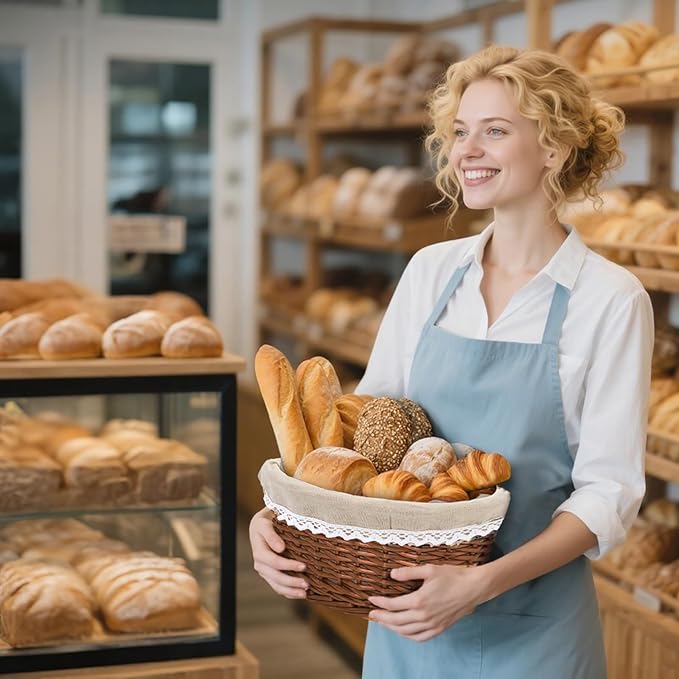 Nicunom 2 Size Wicker Bread Baskets for Serving Set, 11" 12" Bread and Pastries Basket Fruit Basket Sourdough Proofing Baskets with Removable Liner and Cover, Stainless Steel Tongs