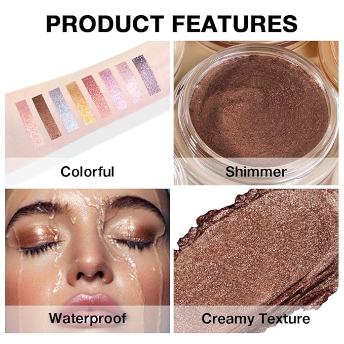 Cream Glitter Brown Shimmer Metallic Eyeshadow Palette Makeup, Natural Single Mini Instant Holographic Eyeshadow For Older Women, Sombras Crema Para Ojos, Talc, Paraben & Cruelty Free