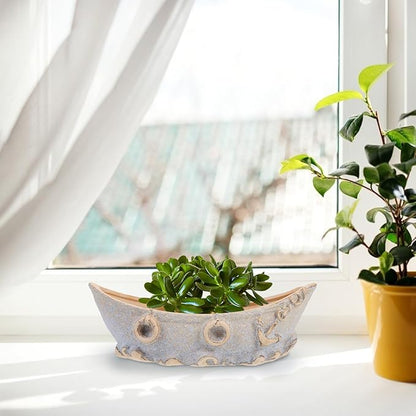COHEALI Vintage Ceramic Small Boat Flowerpot Decorative Succulent Planter for Home Office Balcony Nautical Retro Style with Random Color Ceramic Plant Holder for Indoor Random Color
