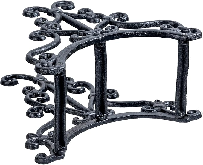 MyGift Wall Mounted Garden Hose Holder, Vintage Baroque Scrollwork Cast Iron Watering Tube Rack, Decorative Floral Pattern Hanging Hook Water Hosepipe Reel