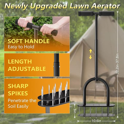 seasky Lawn Aerator Spike Metal Manual Dethatching Lawn Aerator Tool with 15 Iron Spikes Spring-Loaded Design Grass Aerator Tools for Yard, Patio, Garden Tool (15 Nails)