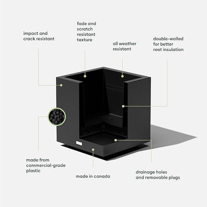 Veradek Block Series Cube Plastic Planter - Large Square Planter for Indoor or Outdoor Patio/Garden | Durable All-Weather Use with Drainage Holes | Modern Décor for Tall Plants, Trees, Flowers
