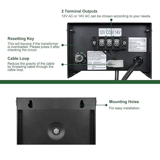 GKOLED ETL Listed 300W Low Voltage Transformer for Landscape Lighting with Timer and Photocell Sensor, 120V AC to 12V/14V AC Power Pack, Fully Encapsulated Toroid Core, CEC VI Certified