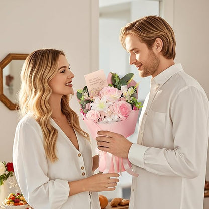 TINGE TIME Preserved Flowers Bouquet, Pink Faux Rose Bouquets, Artificial Flowers, Romantic Faux Flowers, for Valentine Centerpiece Table Home Mother 's Day Holiday Party