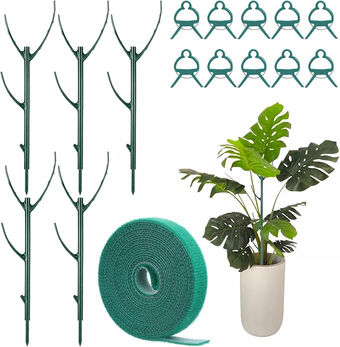 16Pcs Stackable Plant Support Stakes, Plant Stakes for Indoor and Outdoor, Plants Sticks for Vine Training Stem Stabilization, Plants Clips, Stem Holder Structures Frame for Potted Monstera Climbing