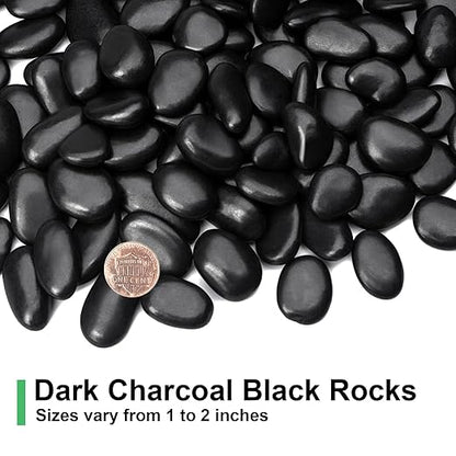 5 Pound Decorative Stones, Black Pebbles for Landscaping, Plant Rocks for Pots Outdoor and Indoor, 1"-2" Polished River Rocks for Vase Filler, Garden Decor