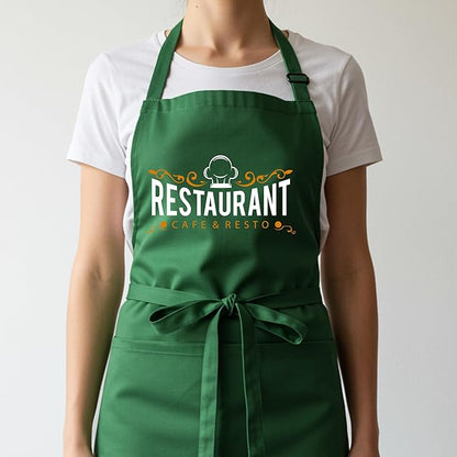 Custom Logo Apron, Personalized Name, Photo Aprons for Men&Women, Adjustable Waterproof Chef Bib with 2 Pockets, Professional Grilling Cooking Kitchen Apron, Customized BBQ, Baking Restaurant Gift