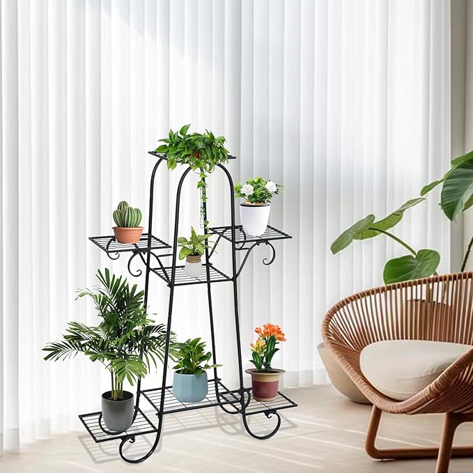 7 Tier Plant Stand Indoor, Corner Tiered Plant Stands, Metal Tall Plant Display Holder Shelf Flower Rack Outdoor Garden Plant Display Rack, Flower Pot Stand for Corner Living Room Balcony Garden Patio