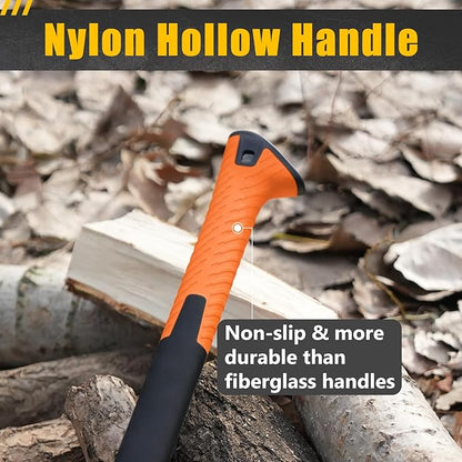 X17 Wood Splitting Axe, 24” Camping Outdoor Hatchet for Wood Splitting and Kindling, Forged Carbon Steel Heat Treated Hand Maul Tool, Nylon Hollow Handle Shock Reduction Handle