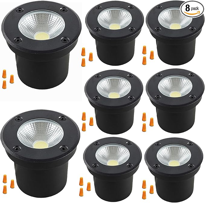 In Ground Lights Outdoor Lighting,IP65 Waterproof Well Light 120V 110V,7W 700lm,3CCT Selectable LED Landscape Lighting Wired for Garden Yard,Pathway,Driveway,Deck,Pack of 8