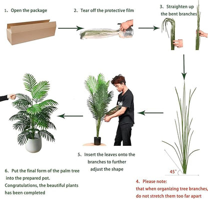 4ft 2pcs Large Artificial Plants Fake Palm Tree Tropical Palm Leaves Faux Palm Plants Tall Tree Indoor Real Touch Plastic Monstera Leaves for Home Garden Outdoor Office Decor (4ft/125cm-2pcs)