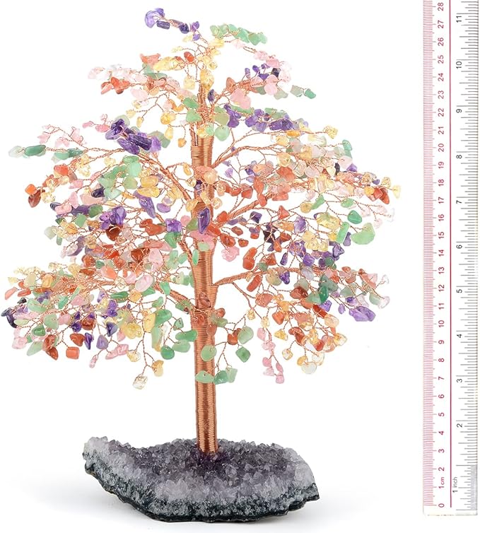 Natural Gemstone Crystal Tree of Life,Chakra Tree Multi Stone,Amethyst Geode Cluster Base,Positive Energy Healing Crystals Bonsai Money Tree,Feng Shui Home Decor Spritural Gift10-12"