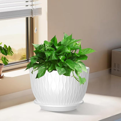 12/10/9 Inch Planter Pots, 3-Pack Large Flower Pots for Indoor Outdoor Garden Plants, Big Plant Pots with Multi Mesh Drainage Holes and Saucer (White, 12"+10"+9")