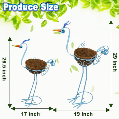J-Fly 2 Sets Pelican Metal Flowers Plant Holders Stand with Coconut Pots, Plants Stand Indoor Flower Pots Outdoor, Room Home Living Room Front Outdoor Patio Decor, Gardening Christmas Decoration Gifts