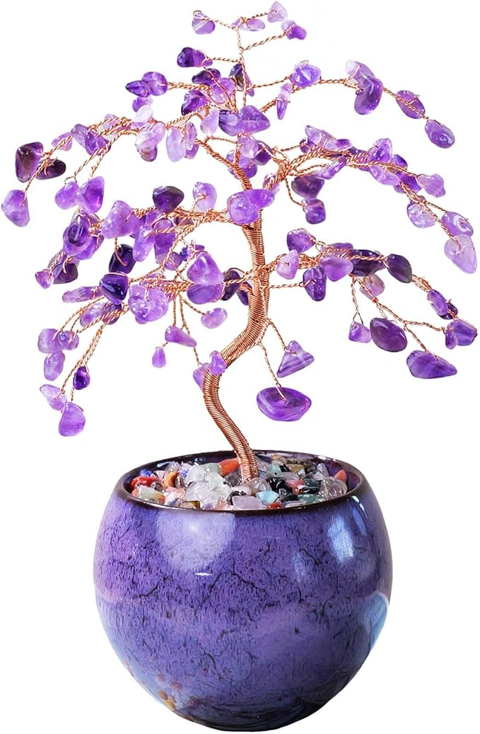 Runyangshi Amethyst Crystal Tree of Life - 8" Large Natural Chakra Healing Crystal Tree, Bringing Money, Good Luck, Positive Energy for Home Decor, Feng Shui Gifts, Office Desk Ornament