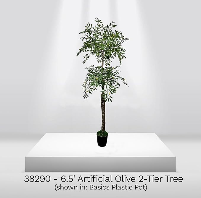 Cypress & Alabaster Handmade 6.5ft Artificial 2-Tier Olive Tree with Real Wood Trunks, Hypoallergenic, 6.5 Foot, Green