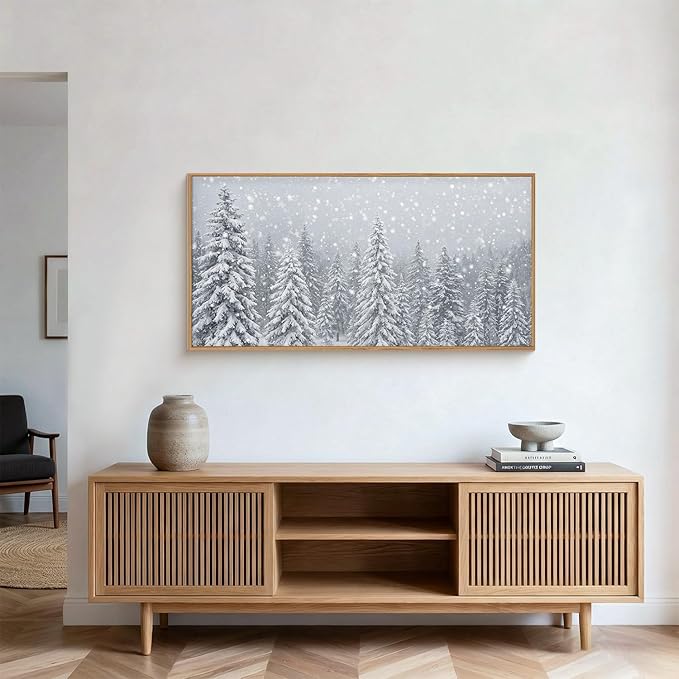 Winter Snow Covered Forest Framed Canvas Wall Art Set,Snowy Woodland Wall Decor,Wilderness Pine Tree Art Prints,Natural Botanical Landscape Artwork for Living Room, Bedroom,Farmhouse-40 x20 x1