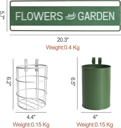 Vintage Metal Hanging Flower Pot Rustic Wall Mounted Planter, Decrative Farmhouse Plants Holder Succulents Tubs for Garden Railing Fence Patio Yard Outdoor Decor