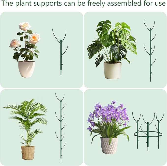 12 Pack Monstera Plant Support & Plant Cage Support Rings,Stackable Twig 3 Tier Garden Flower Support,Twig Trellis for Indoor Outdoor Plants Potted Plants Flower Other Climbing Plants(Green)