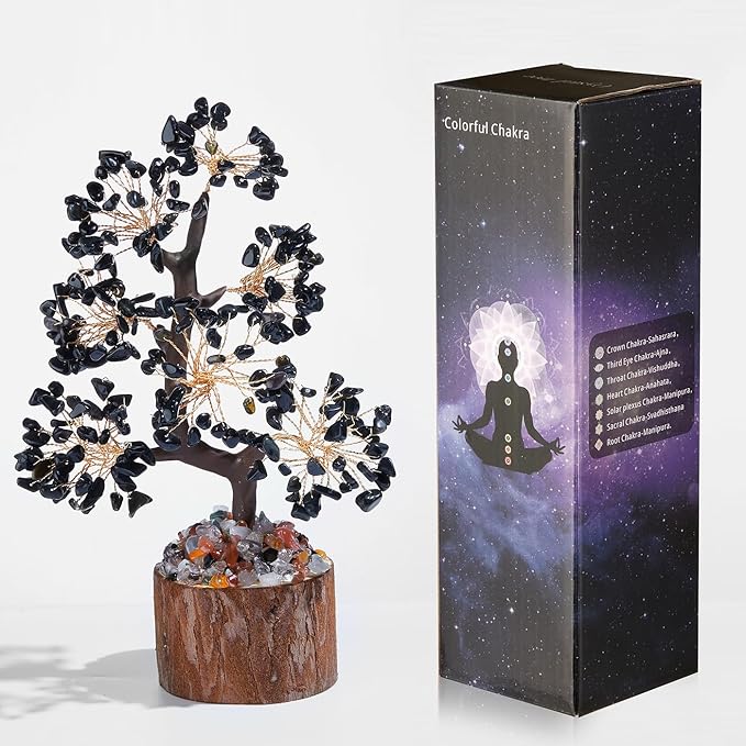 DUQGUHO Obsidian Tree Crystal Tree for Positive Energy Healing Crystal Tree of Life Black Obsidian Crystal Tree Decor Meditation Office Decor