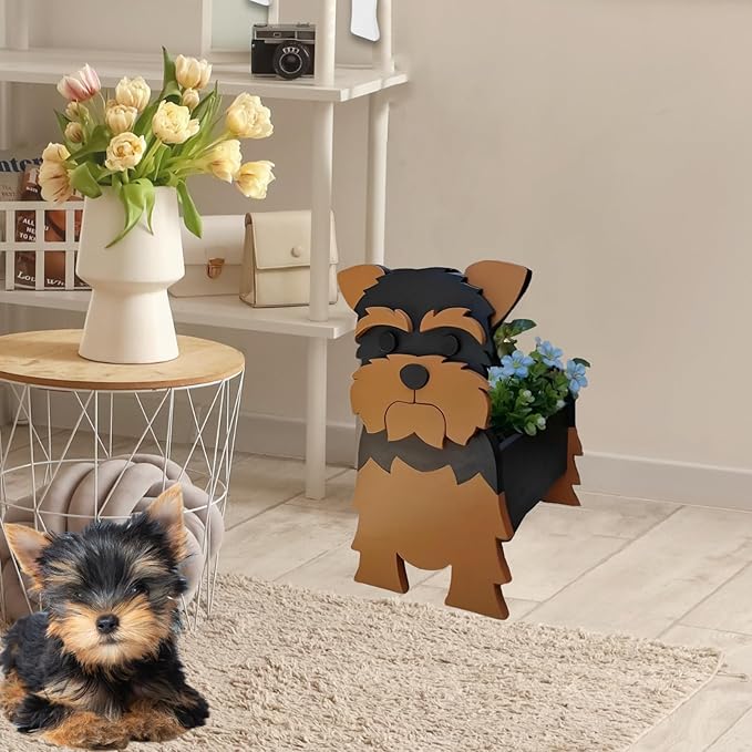 Yorkshire Dog Planter,Cute Dog Flower Pot,Gifts for Pet Lovers,Unique Animal Plant Pots,Office,Indoor Outdoor Garden Decor(9.45 * 7.76 * 12.13in)