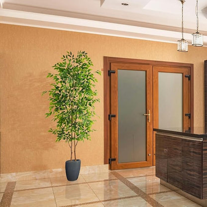 8ft Artificial Ficus Tree, 96” Realistic Ficus Leaves Large Fake Plant with Basket, Indoor Outdoor Potted Faux Tree for Home Garden Office House Livingroom Décor
