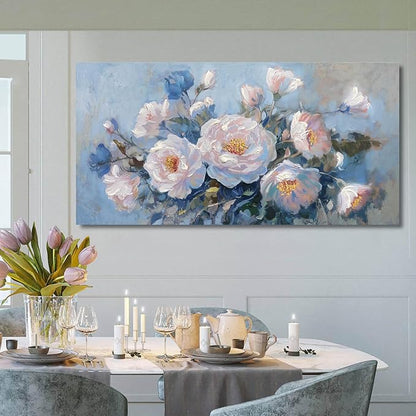 Enartly Flower Wall Art Pink Large Living Room Bedroom Wall Decor Canvas Floral Painting Bloosom Picture Textured Retro Artwork Framed for Bathroom Kitchen Spa Home Office Wall Decoration, 40"x20"