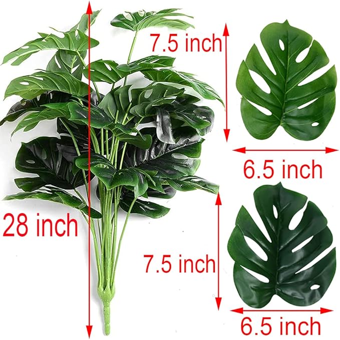 CLONG Artificial Palm Leaves Plants Faux Fake Monstera Turtle Leaf Tropical Large Palm Tree Leaves Plant Outdoor UV Resistant Plastic Plants (Green)