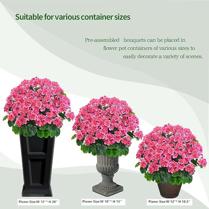 QIANYUN Artificial Topiary for Outdoors- 20” Potted Plant Fake Geraniums Bush-UV Resistant Artificial Outdoor Plant for Front Porch, Garden, Yard, Patio Decor (Dark Pink)
