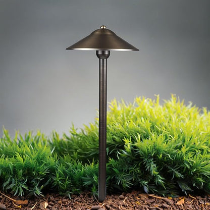 DOSHINE® Solid Brass Low Voltage Landscape Lighting Pathway Lights (9" Shade, 22" Tall) with Replaceable 3W G4 LED Bulb 3000K AC/DC 12V and Ground Stake for Outdoor Walkway Driveway (UFO, 4-Pack)