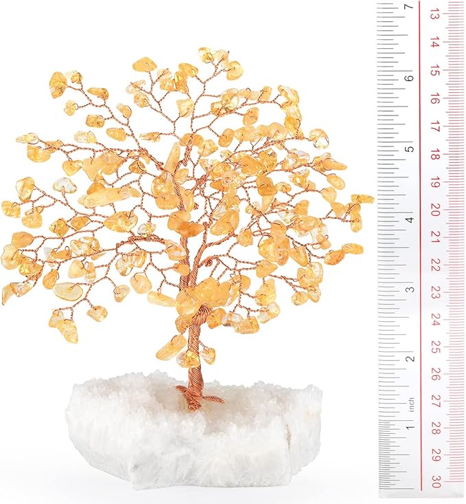 Natural Citrine Gemstone Crystal Tree of Life,Clear Quartz Cluster Base,Bonsai Money Tree Feng Shui Home Decor,Healing Crystals Positive Energy Gift for Luck and Wealth 5.5"-6.3"
