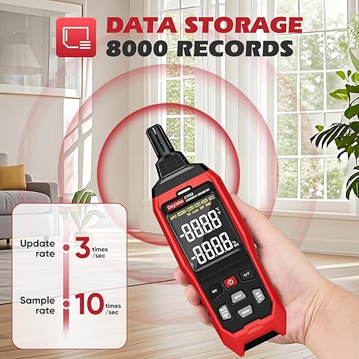 Industry Temperature Humidity Meter High Precision and High Rate Hygrometer with Ambient, Relative Humidity, Dew Point, Wet Bulb Thermometer, Min/Max Hold ±1°F and ±3% RH, 8000 Data Records