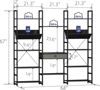 NUMENN Triple Wide 5 Tier Bookshelf, Adjustable Rustic Industrial Style Book Shelves, Modern Bookcases and Bookshelves Furniture for Bedroom, Living Room and Home Office, Elegant Black