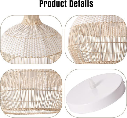 Arturesthome White Rattan Pendant Light for Kitchen Island Sink, Wicker Chandelier, Handmade Woven Hanging Ceiling Light Lampshade