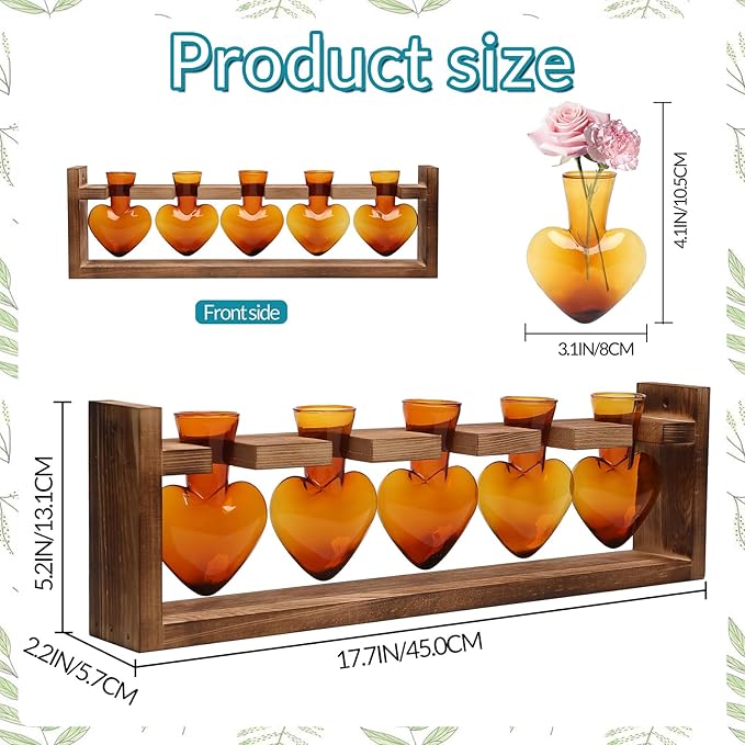 Plant Terrarium Hanging Propagation Stations Gift for Women Air Plants Holder with Wooden Stand Heart Glass