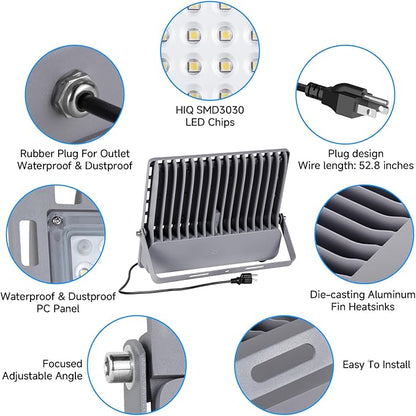 400W Led Stadium Flood Light Outdoor 60000Lm 2500W Equivalent Super Bright Commercial Area Lighting 100-277V 5000K Daylight IP66 Waterproof Arena Lights for Sport Fields and Courts