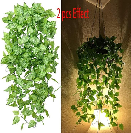 Artificial Hanging Plants 2pcs Fake Hanging Plant Artificial Faux Plant Outdoor UV Resistant Plastic Plants (Green)