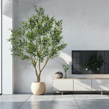 Artificial Tree Faux Olive Tree 8ft Tall Fake Olive Plant in Pot Fake Silk Tree Faux Plants Indoor