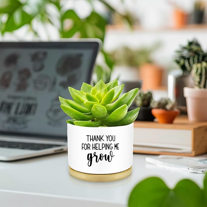 Thank You for Helping Me Grow Plant Pots Funny Small Succulent Pots Gifts Cute Planters Flower Pots Ceramic Pot for Plants Cactus, Thank You Plant Pot for House Indoor Garden, Plant Not Included