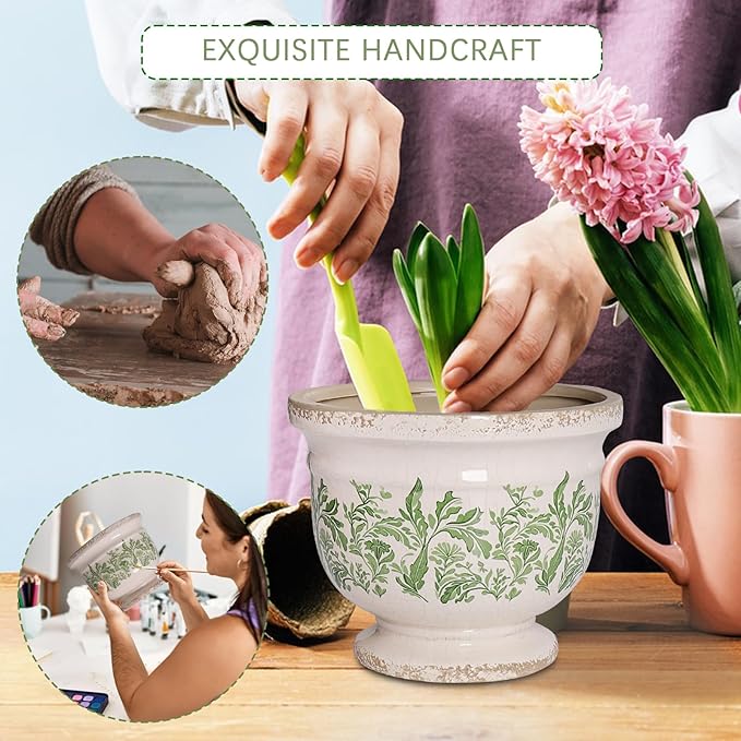 Vintage Ceramic Ice Crack Flower Pot with Drainage Hole Rustic Planter for Indoor and Outdoor Decorative Pots for Plants Unique Plant Pot Gardening Gift