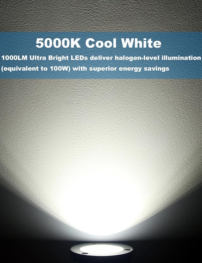Low Voltage Landscape Lights Well Lights Landscape LED in Ground Light IP67 Waterproof Outdoor Landscape Lighting with Connectors for Pathway Garden Yard Fence Deck (Cool White 5000K)