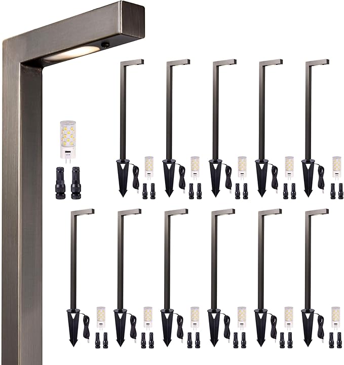 Gardenreet Low Voltage Landscape Sidewalk Lighting, Solid Brass Pathlights, LED Driveway Light Waterproof, Hat Shaped 12V Wired Bronze for Walkway Entrance Garden with G4 Bulb (12 Pack)