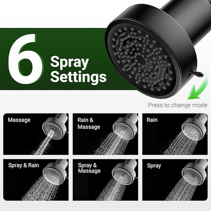 Filtered Shower head for Healthier Hair & Skin – Removes Chlorine & Heavy Metals,6 Mode Settings High Pressure Shower Head Filter for Hard Water, Easy install,One-touch Quickly Filter Replacement