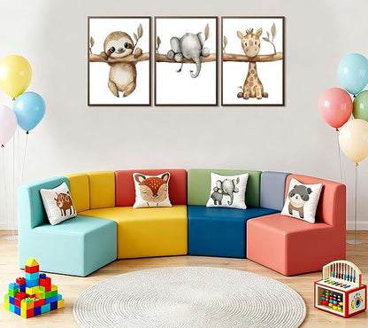 3Pcs Nursery Animal Wall Art Safari Nursery Picture Painting Jungle Animal Wall Decor Cute Elephant Sloth Giraffe Posters Prints Artwork for Boys Girls Baby Room Decoration 12x16in