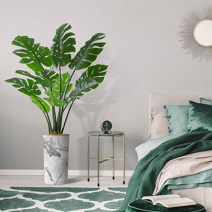 Artificial Tree in Gray Marble Effect Planter, Fake Monstera Silk Tree for Indoor and Outdoor Home Decoration - 65" Overall Tall (Plant Pot Plus Tree)