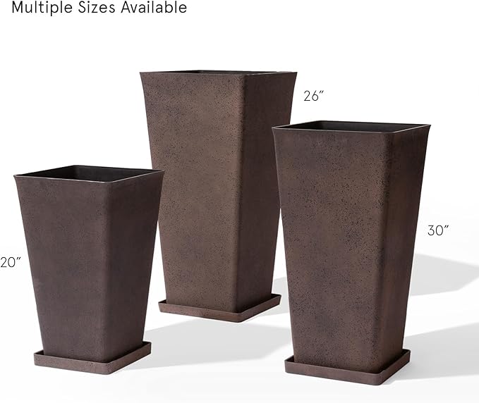 LA Jolie Muse Tall Outdoor Planters Set of 2, 20 inch Large Tapered Square Planters for Indoor/Outdoor Plants, Large Outdoor Flower Pots for Front Door, Patio and Deck