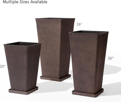 LA Jolie Muse Tall Outdoor Planters Set of 2, 20 inch Large Tapered Square Planters for Indoor/Outdoor Plants, Large Outdoor Flower Pots for Front Door, Patio and Deck