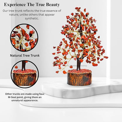 Red Jasper Crystal Tree with Golden Wire – Feng Shui Artificial Gemstone Tree for Home & Office Decor, Meditation & Healing