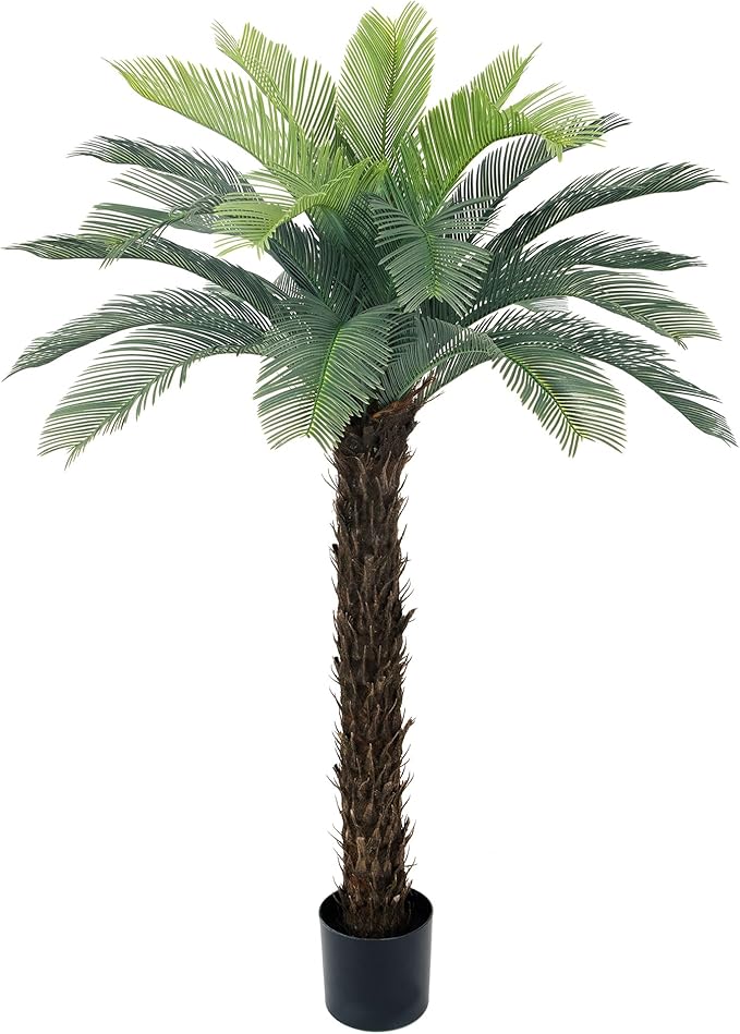 Bellacat 6ft UV Resistant Faux Sago Palm Tree with Natural & Lifelike Bark, 72in Super Full Artificial Cycad Tree with Realistic Leaves for Home Office Patio Porch Front Door Decor.
